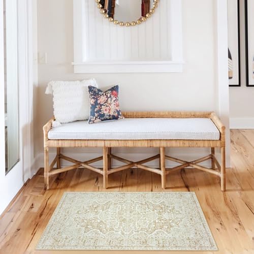 KUTA Washable Kitchen Runner 3x8, Grey Vintage Kitchen Runners Non Skid Washable 8 ft, Printed Oriental Distressed Tribal 3x8 Runner Rug Area Rug Ultra Soft Carpet Runner for Bedroom Living Room