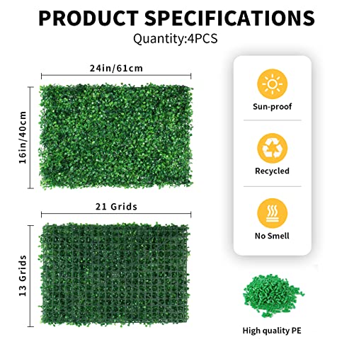 6PCS Artificial Boxwood Panels Grass Wall Backdrop, 24" x 16" Faux Hedge Wall Panels Privacy Fence UV Protection for Indoor, Wedding, Party, Outdoor Garden, Backyard Fence Decoration