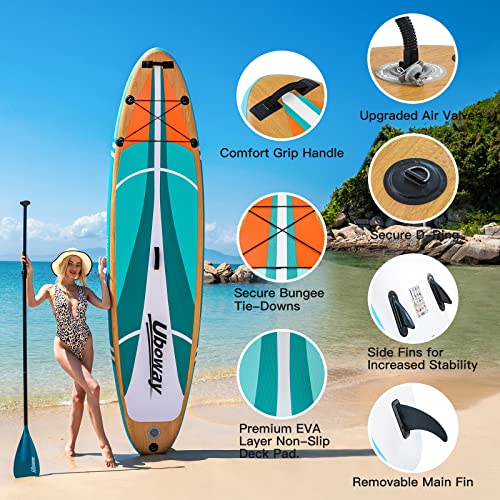 Inflatable Stand Up Paddle Board: Uboway Inflatable Kayak Paddle Board with Premium SUP Accessories, Non-Slip Comfort Deck with Backpack, Bonus Dry Bag & Hand Pump, Sup Board for Yoga Fishing Surf