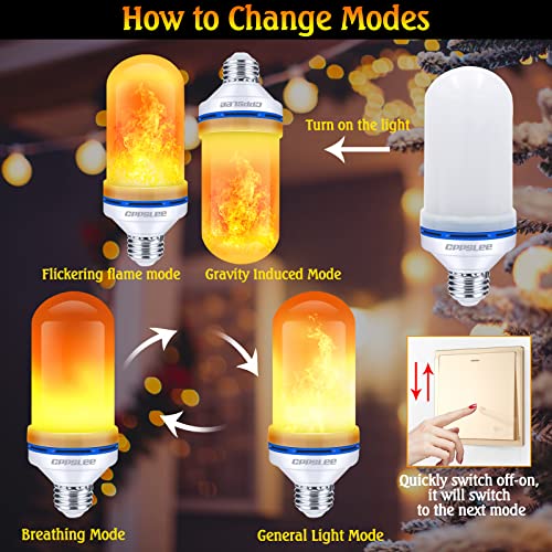 CPPSLEE LED Flame Light Bulbs, 4 Modes Flickering Light Bulbs, E26 Base Fire Flame Bulb, Halloween, Christmas Party Porch Outdoor and Indoor Home Decorations (Yellow, 1 Pack)
