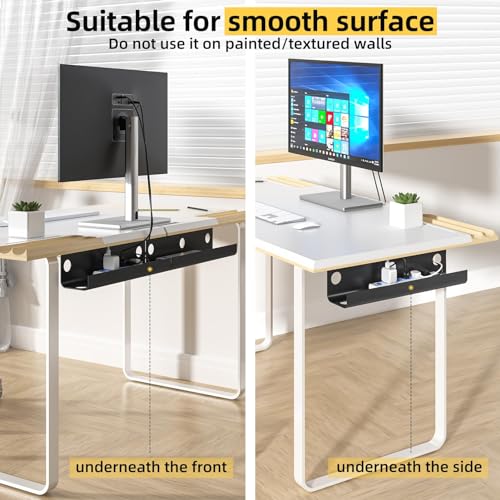 Yecaye 2 Pack Cable Management Under Desk, 31.5 in Under Desk Cable Management Tray, Cable Hider, Cord Organizer for Desk, No Screw No Drill Cable Cord Management for Office and Home, Black