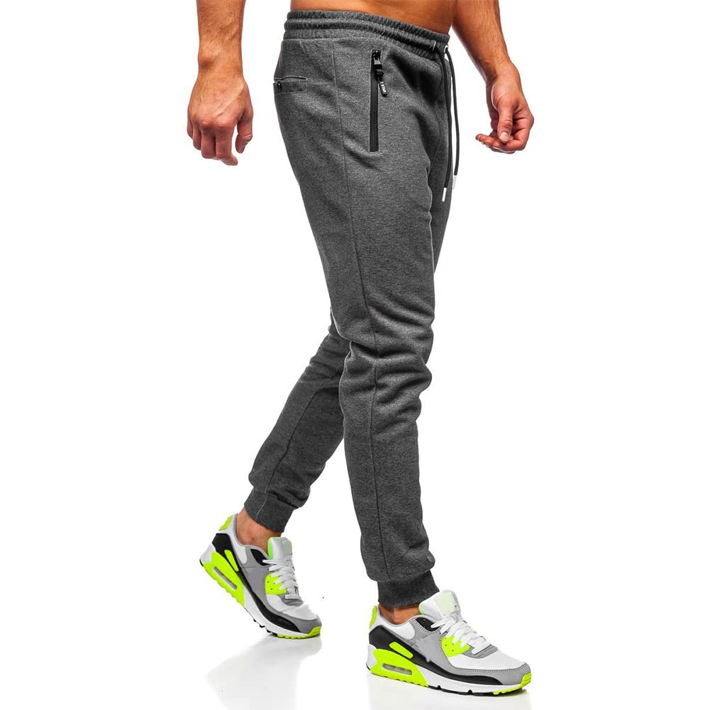 BUXKR Mens Casual Joggers Sweatpants for Jogging,Running or Athletic Activities,Dark Grey,L