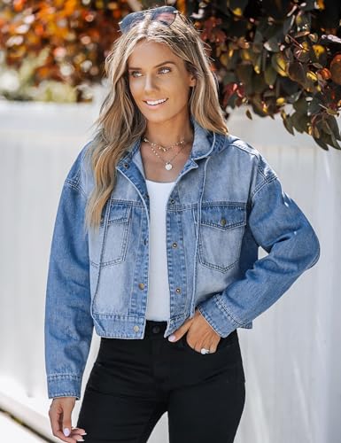 luvamia Women's Fashion Lightweight Hooded Denim Jacket, Coral Pink, XX-Large