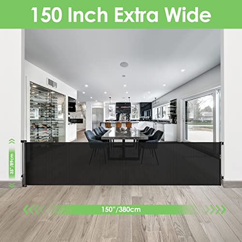 150 Inch Extra Wide Retractable Baby Gates for Large Openings Extra Long Dog Gates for Doorways Large Pet Gate for The House Extra Wide Indoor Outdoor Pet Gates for Dogs, Beige
