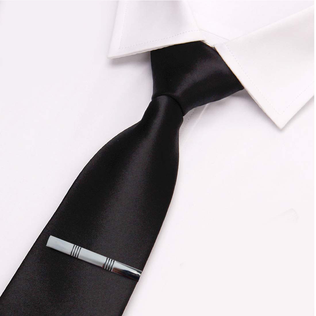 Lystaii 4pcs Tie Tack Pins Tie Clips for Men Father's Day Gift Silver Necktie Bar Pinch Clip Set 2.3 Inch Metal Clasps Business Professional Fashion Designs