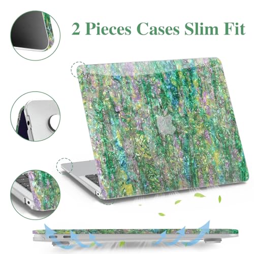 G JGOO Compatible with MacBook Air 13 inch Case 2022 2018-2021 Release A2337 M1 A2179 A1932 Touch ID Retina Display, Plastic Hard Shell Cases & Keyboard Covers & Screen Protector, Green Purple Pearl