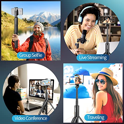 Sensyne 60" Phone Tripod & Selfie Stick, Lightweight All in One Phone Tripod Integrated with Wireless Remote Compatible with All Cell Phones for Selfie/Video Recording/Photo/Live Stream/Vlog(Black)