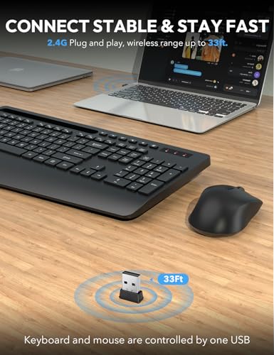 SABLUTE Wireless Keyboard and Mouse, Wrist Rest, Large Print, Phone Holder, 2.4G Ergonomic Keyboards Mouse Combo, Silent Cordless High Contrast Set for Low Vision and The Elderly, Battery Powered