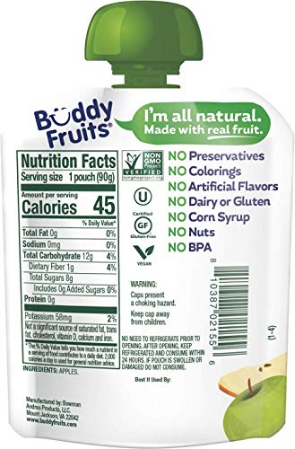 Buddy Fruits Snacks To Go Strawberry Unsweetened Applesauce 3.2oz Pouch (18pk) Gluten-Nut-Dairy-Preservatives-BPA Free, Non GMO, Kosher