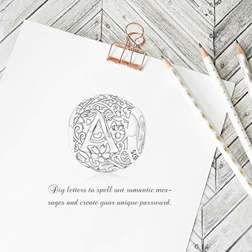 FOREVER QUEEN Letter Alphabet Charm B Initial Charm Beads 925 Sterling Silver Letter Charms for Bracelets Necklace