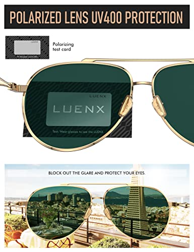 LUENX Aviator Sunglasses for Women Men Polarized - UV 400 Protection Purple Mirrored Lens Metal Frame with Accessories