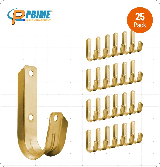 Prime Cable Management 1 5/16 Inch Heavy Duty Metal Cable & Wire Support J-Hook Hangers for Wall Mounting & Attaching to Vertical Surfaces for Cable & Wire Management