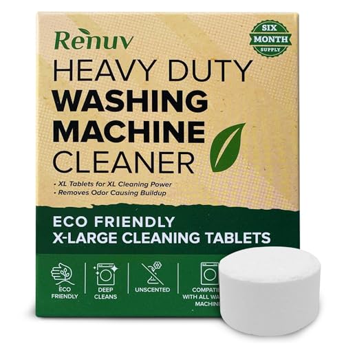 Renuv Heavy Duty Washing Machine Cleaner Descaler Tablets - Deep Cleaning for Front Load, Top Load Washer, HE (6 XL Tablets - 6 Months Supply)