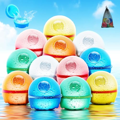 Hiliop Reusable Water Balloons for Kids Adults, Silicone Refillable Water Balloons Self Sealing Water Balloons Quick Fill with Magnetic & Mesh Bag
