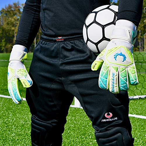 Renegade GK Vortex Nitro Goalie Gloves | 3.5+3mm Hyper Grip & 4mm Duratek | White, Blue & Pink Goal Keeper Gloves (Size 10, Adult, Mens, Roll Cut, Level 3)