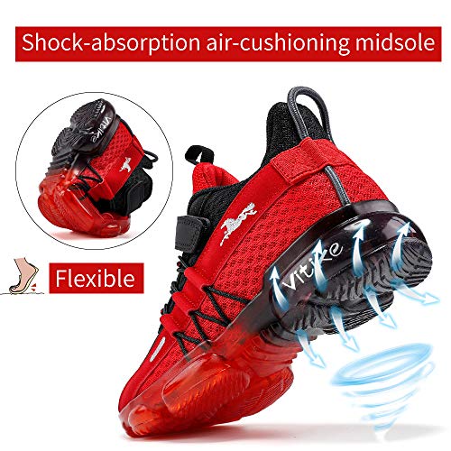 JMFCHI Boys Girls Kids' Sneakers Knitted Mesh Sports Shoes Breathable Lightweight Running Shoes for Kids Fashion Athletic Casual Shoes 12 Little Kid Black Red 8169K
