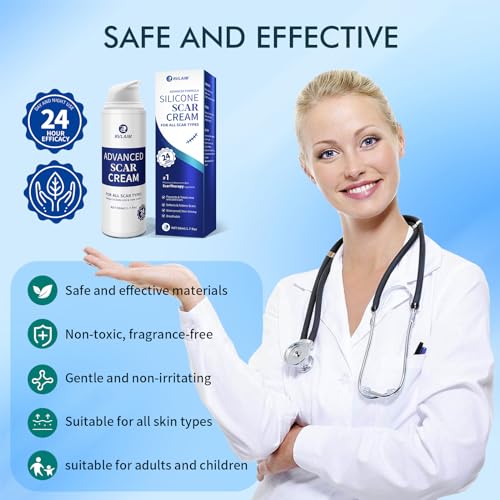 Rvlaim Scar Cream Gel, Advanced Silicone Scar Gel, Professional Scar Removal Cream for Surgical Scars, Stretch Mark, Keloid Bump, C-Section, Burn, Old and New Scars 1.7 oz(50g)
