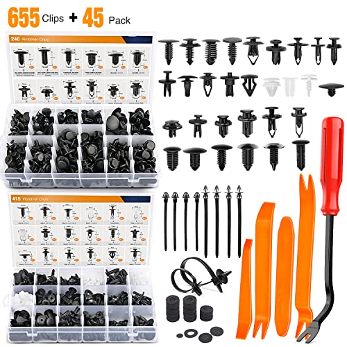 GOOACC 700Pcs Car Push Retainer Clips Auto Fasteners Assortment 30 Sizes Nylon Bumper Fender Rivets with 10 Cable Ties Fasteners Remover for Toyota GM Ford Toyota Honda Chrysler
