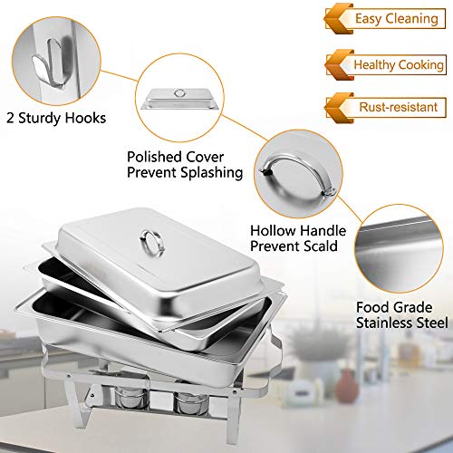 ROVSUN 8 Qt 2 Pack Full Size Stainless Steel Chafing Dishes for Buffet, NSF Silver Rectangular Catering Chafer Warmer Set with Trays Pan Lid Folding Frame Stand for Kitchen Party Banquet Dining