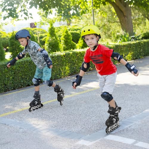 Nattork Inline Skates for Boys Girls with Full Light up Wheels, Adjustable Beginner Roller Skates for Kids Youth Black Age 6-12