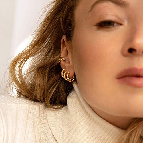 3 Pairs Small Huggie Hoop Earrings Set 14K Gold Hypoallergenic Earrings Lightweight Huggie Hoops Earrings for Women Trendy