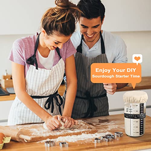 zunmial Sourdough Starter Jar, Sourdough Starter Kit with Date Marked Feeding Band, Thermometer, Cloth Cover & Metal Lid, Reusable Sourdough Bread Baking Supplies, Home Baking Supplies