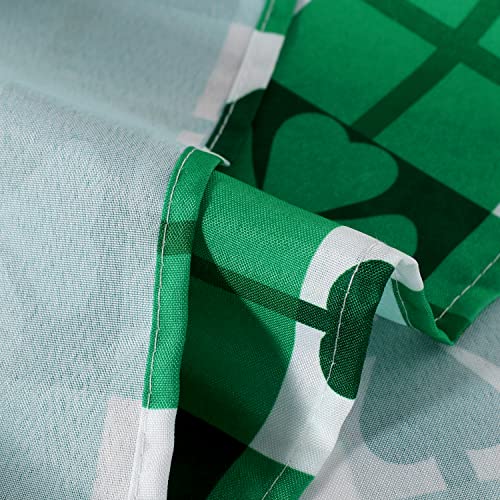 SARAFLORA St Patrick's Day Checkered Fabric Round Table Cloth-60 Inch-Polyester Shamrock Pattern Tablecloth, Table Cover Protector for Party, Banquet, Dinner Decoration Use, Green & White