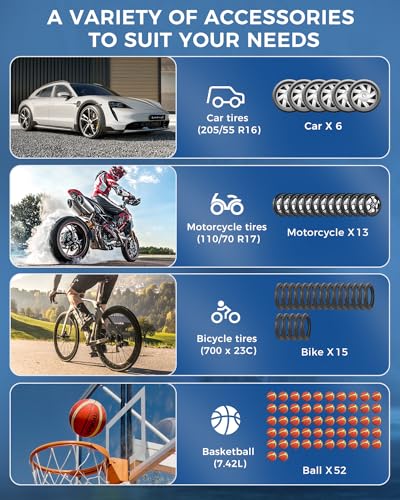 Tire Inflator Portable Air Compressor -Upgraded Air Pump for Car Tires with Tire Pressure Gauge (Max 150 PSI), Auto Shut-Off Tire Pump with LED Light for Car Motor Bike Ball