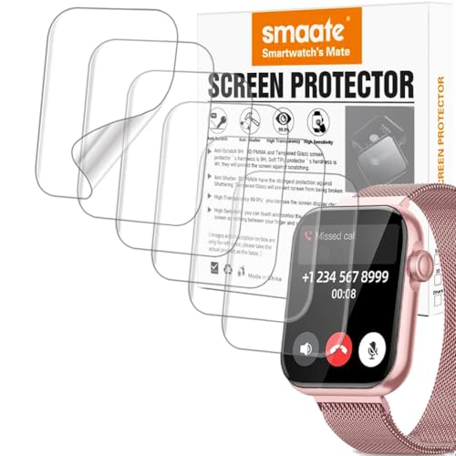 smaate Screen Protector Compatible with 1.85” AKUMAKA G39 and Fitniv IW2 Smartwatch, Soft TPU, 6 pcs