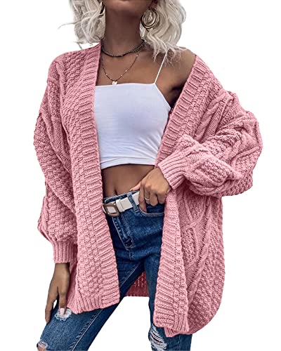 Dyexces Womens Oversized Cardigan Sweaters Open Front Cable Knit Lantern Long Sleeve Chunky Outwear Coats Black