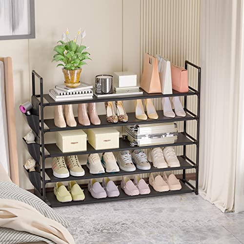 OYREL Large Capacity 7 Tier Shoe Rack, Black, 33.3in Wide x 11.2in Deep x 48.7in Tall, Holds 28-35 Pairs of Shoes, Ultra-Minimalist Style, Waterproof and Durable
