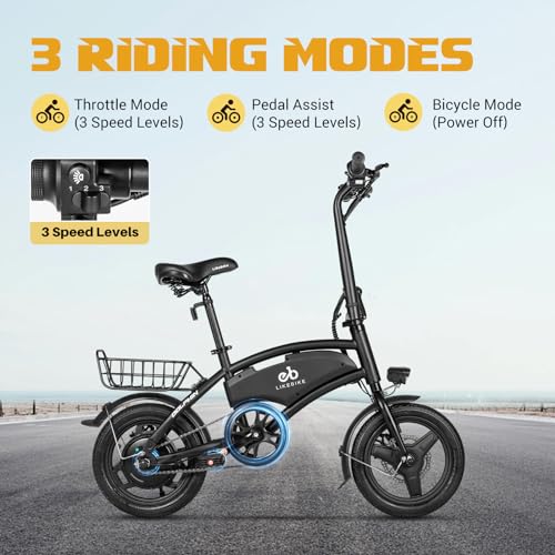 Electric Bike, 250W Brushless Motor(Peak 540W), 280.8WH Hidden Lithium-Battery, 3 Levels Assist, Dual Disc Brakes, 14" Mini Folding Ebikes for Adults and Teens Commuter Black,UL 2849 Certified