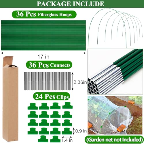 Greenhouse Hoops Grow Tunnel 6 Sets of 8FT Long Garden Hoops, Rust-Free Fiberglass Garden Hoops Frame for Garden Netting Raised Bed Plant Shade Cloth Row Cover, DIY Plant Support Garden Stakes- 36pcs