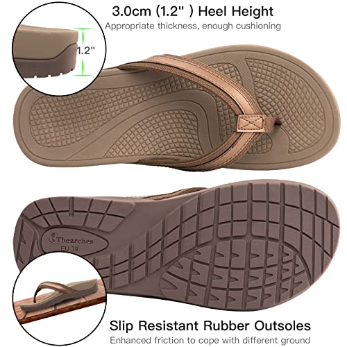 Thearches Women's Orthotic Flip Flops Arch Support Sandals for Plantar Fasciitis Flat Feet Heel Pain Relief, Supportive Beach Toe-post Sandals, Comfort Walking Flip Flop Slides