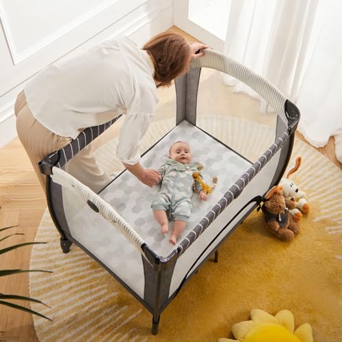 ELFXROS Waterproof Pack and Play Mattress Pad, Comfort Foam Pack N Play Mattresses Topper, Breathable Baby Playpen Mattresses, Playard Mattress for Pack and Play - Removable Washable Cover, 38"x26"x1"