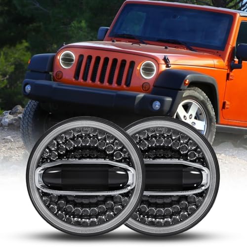 BICYACO 7 Inch LED Halo Headlights with Turn Signal Amber White DRL Compatible with Jeep Wrangler JK JKU 2007-2017 DOT Headlamp