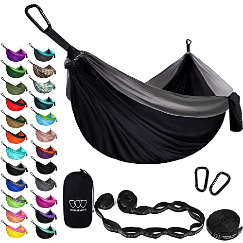 Gold Armour Camping Hammock - XL Double Hammock Portable Hammock Camping Accessories Gear for Outdoor Indoor with Tree Straps, USA Based Brand (Sky Blue and Lime Green)