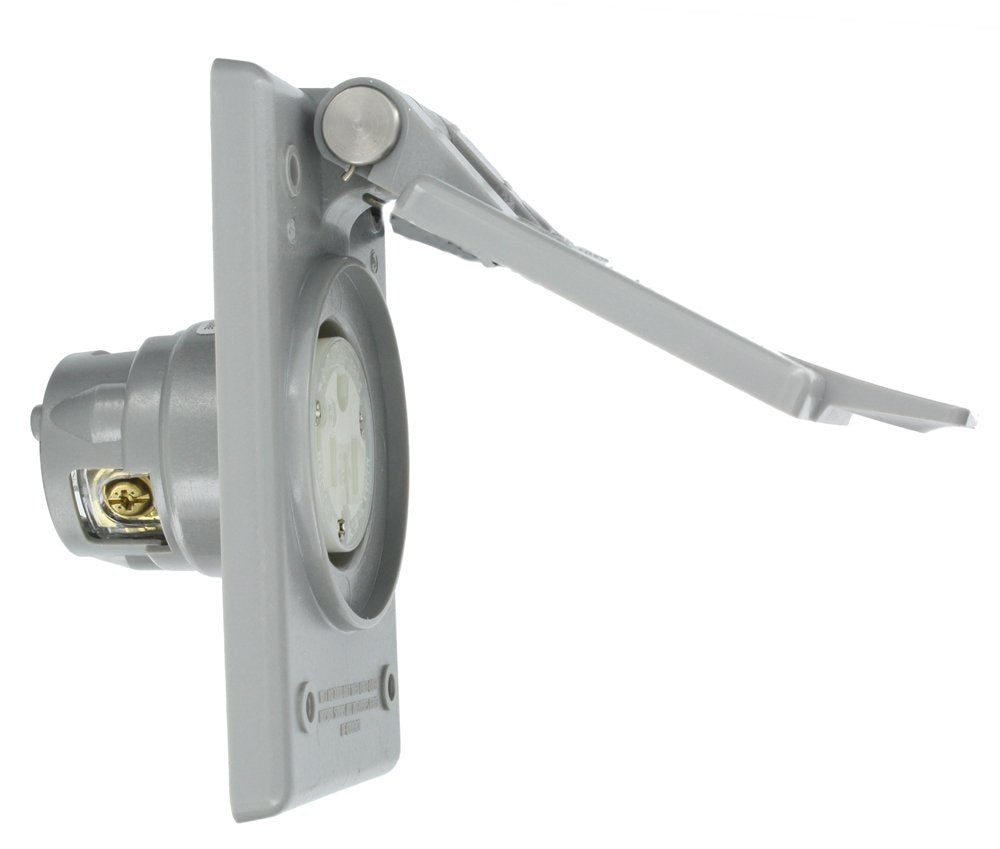 Leviton 5279-CWP 15 Amp, 125 Volt, Power Outlet Receptacle, Straight Blade, Industrial Grade, Grounding, Gray