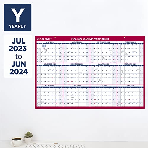 AT-A-GLANCE 2023-2024 Erasable Calendar, Dry Erase Wall Planner, 36" x 24", Large, Academic & Regular Year, Double Sided, Horizontal (PM200S2824)