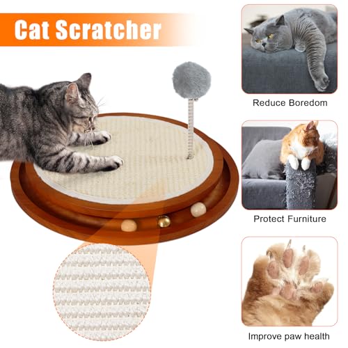 LMUGOOS Cat Scratcher, Cat Cratch Sisal Pad with Wooden Roller Ball Toy, Cat Scratchers Interactive Toys for Indoor Cats, Satisfies Kitten’s Scratching, Chasing and Hunting