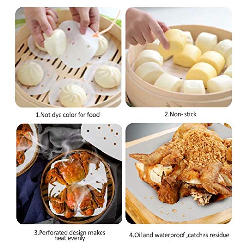200pcs 8.5inch Square Perforated Parchment Paper Sheets, Premium Nonstick Bamboo Steamer Liner for Air Fryers, Steaming Basket, Oven, Baking, Cooking