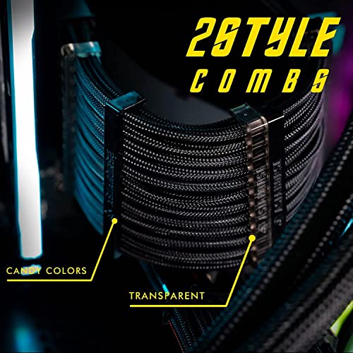 AsiaHorse 18AWG PSU Cable Extension Sleeved Custom Mod GPU PC Audio Video Power Supply Soft Braided Cables with Two Color Comb Kit 24P/8P to 6+2P/ 8P to 4+4P 30CM