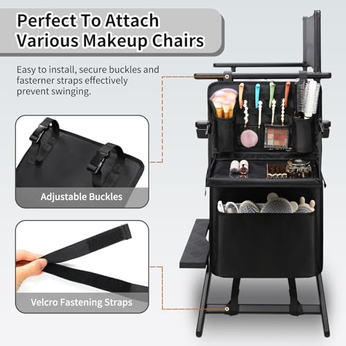 Makeup Chair Side Organizer Bag, Directors Chair Side Storage Bag, Large Capacity Makeup Artist Bag for Make Up Chair, Professional Makeup Artist Chair Armrest Bag with Waterproof Detachable Board