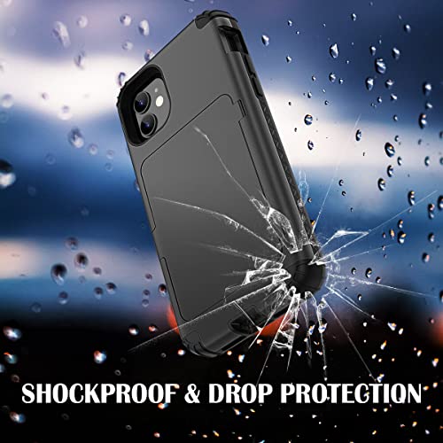 WeLoveCase for iPhone 11 Wallet Case Defender Wallet Credit Card Holder Cover with Hidden Mirror Three Layer Shockproof Heavy Duty Protection All-Round Armor Protective Case for iPhone 11 Black