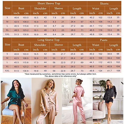 SWOMOG Women 4Pcs Silk Pajamas Set Button Down Sleepwear Loungewear Pj Sets for Ladies Nightwear White Large
