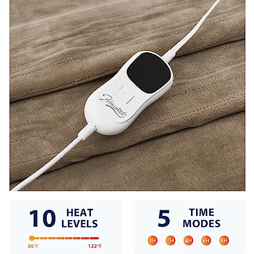 Homemate Electric Heated Blanket Throw - 50"x60" Heating Blanket Throw Size 1/2/4/6/8 Hours Auto-off 10 Heat Level Heat Blanket Over-heat Protection Flannel Sherpa Big Heater Blanket ETL Certification