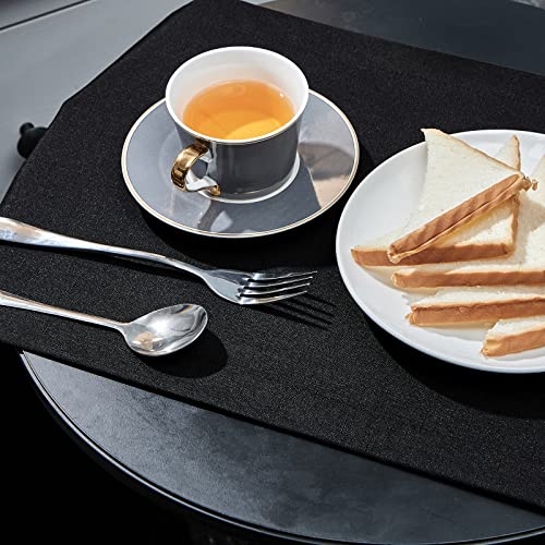 Mebakuk Linen Farmhouse Table Runner Large Burlap Style Soft and Waterproof Decorative Fabric Runner for Outdoor Wedding and Dinner (14 x 36 Inch, Black)