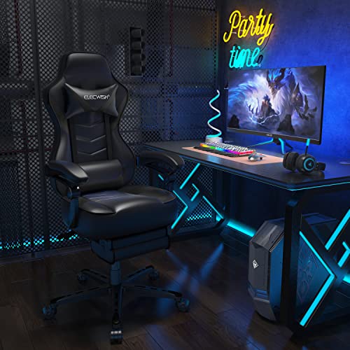 ARTETHYS Gaming Chair for Adults Ergonomic Racing Style High Back Computer Chair with Footrest Headrest and Lumbar Support PU Leather 90-150 Degree Tilt