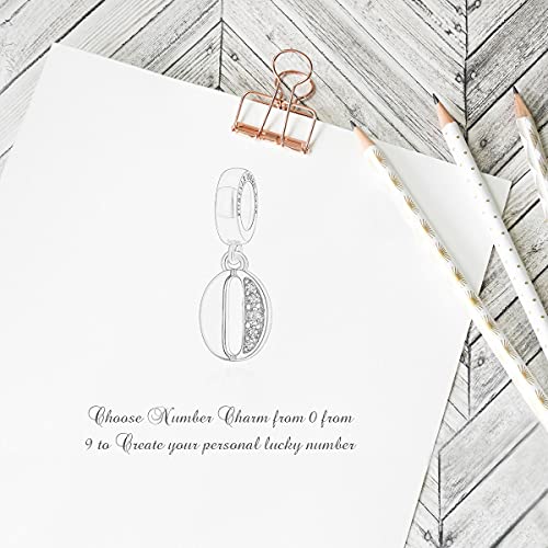 FOREVER QUEEN Lucky Number 0 Charm S925 Sterling Silver Pendant Dangle Bead with Cubic Zirconia fit Charms Bracelet Necklace Meaningful Anniversary Jewelry for Girlfriend Wife Mother Daughter
