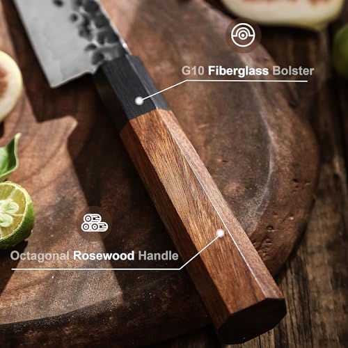 Sunnecko 5.5 Inch Fruit Knife, Kitchen Paring Knife Japanese 9CR18MOV 3-Layered High Carbon Stainless Steel Pearing Knife Wood Handle for Fruit